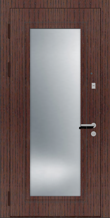 Дверь входная шпон с зеркалом коричневая